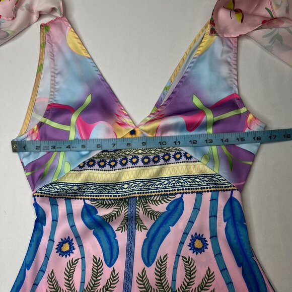 NWT Oceanus Camille Satin Midi Dress Colorful Tropical Floral Small - Picture 8 of 16